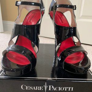 Cesare Paciotti Black Patent Leather Sandals